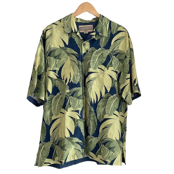 Jamaica Jaxx Shirts Jamaica Jaxx 0 Silk Hawaiian Shirt Men M Green Tropical Leaves Coconut